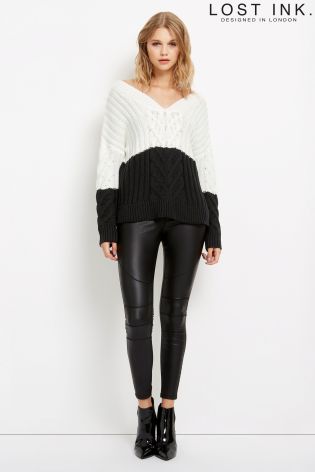 Lost Ink Colour Block V Neck Jumper